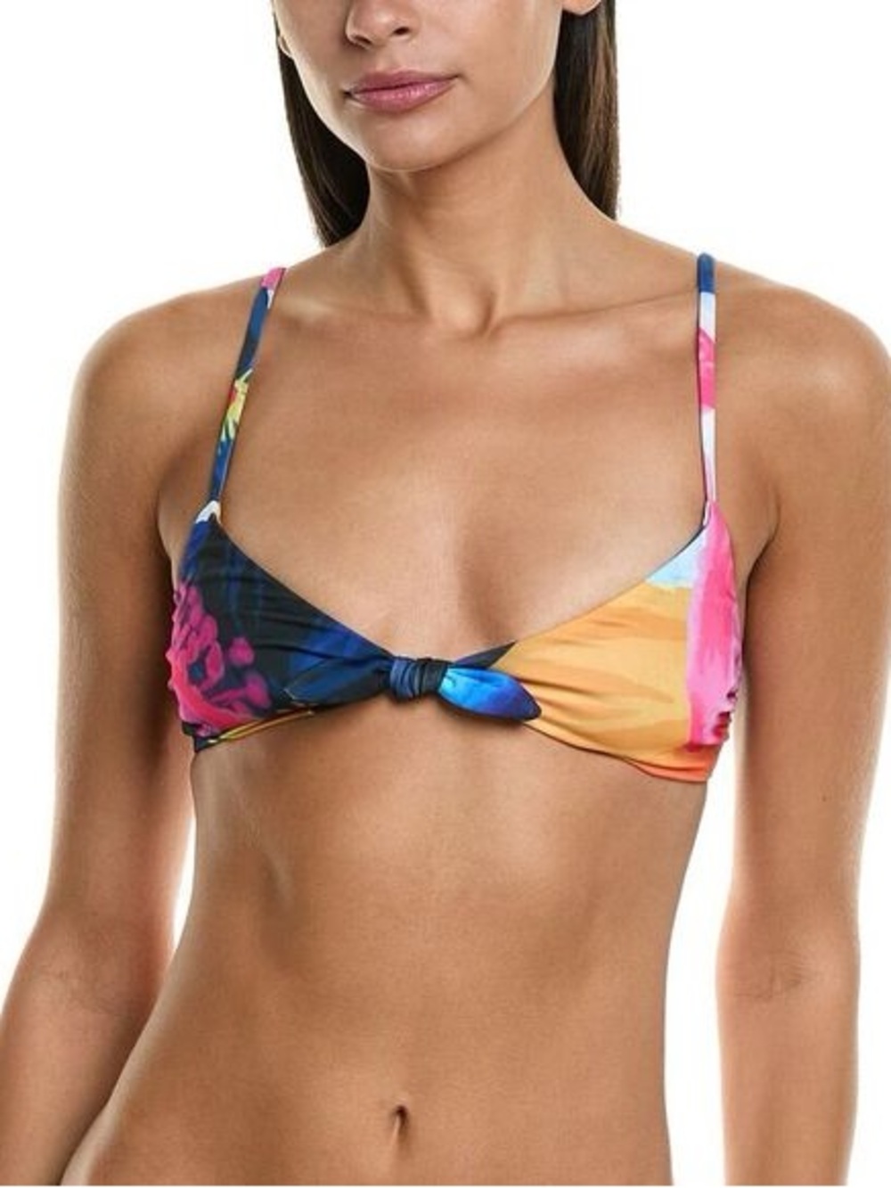 Mara Hoffman Multicolor Floral Tie-Front Bikini Top - Pink, Blue, Yellow, Orange